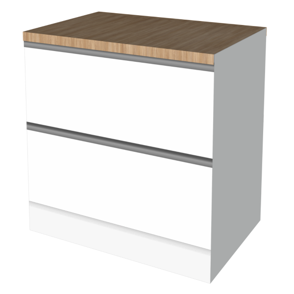 UNTERSCHRANK 90 CM WEISS | austauschbare Arbeitsplatte | beidseitig nutzbare Fronten, Rückseite grau