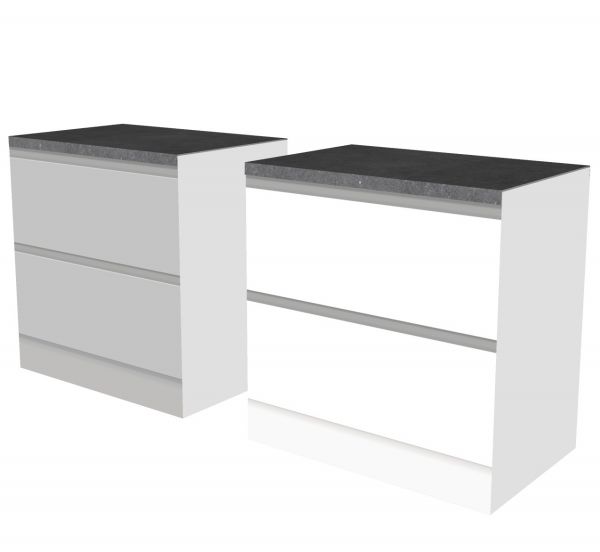 CUBIQZ 2-IN-1 REVERSIBLE UNTERSCHRANK 90 CM mit Arbeitsblatt in Naturstein Grau Farbe