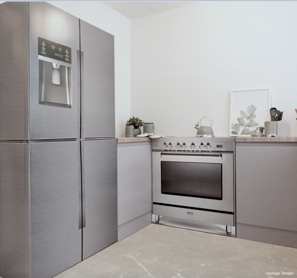 CUBIQZ FREISTEHENDER HERD 90 CM AUS PAPPE, 2-IN-1 REVERSIBLE KÜCHE MIT AMERIKANISCHER KÜHLSCHRANK AUS PAPPE