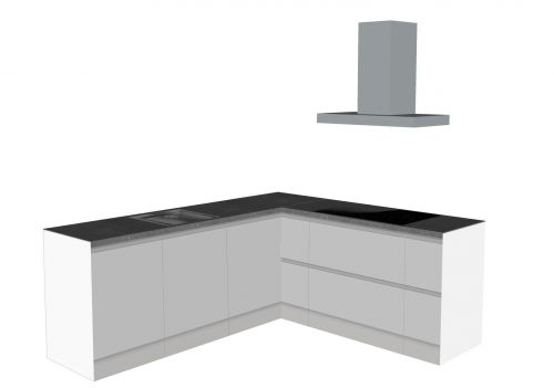 CUBIQZ L-FÖRMIGE KÜCHE WEISS-GRAU 240 X 210 CM | Pappküche | beidseitig nutzbare Fronten | abnehmbare Arbeitsplatte | Immobilienpräsentation