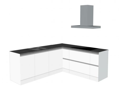 CUBIQZ L-FÖRMIGE KÜCHE WEISS-GRAU 240 X 210 CM | Pappküche | beidseitig nutzbare Fronten | abnehmbare Arbeitsplatte | Immobilienpräsentation