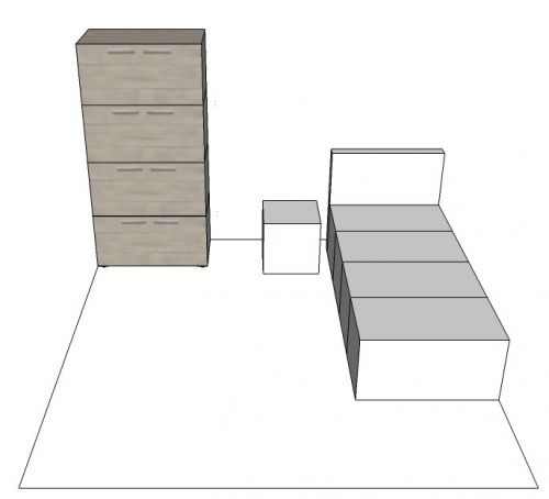 SCHLAFZIMMERPAKET 2 AUS PAPPE FÜR 1 PERSON (kleiderschrank in Eiche white-washed)