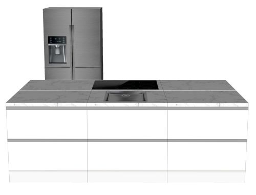 CUBIQZ INSEL KÜCHE WEISS-GRAU 270 X 120 CM | Pappküche | beidseitig nutzbare Fronten | abnehmbare Arbeitsplatte