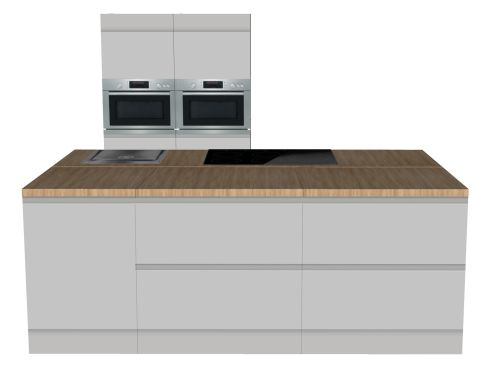 CUBIQZ INSEL KÜCHE WEISS-GRAU 240 X 120 CM | Pappküche | beidseitig nutzbare Fronten | abnehmbare Arbeitsplatte