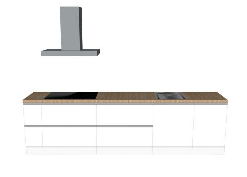 CUBIQZ EINZEILIGE KÜCHE WEISS 330 X 60 CM | Pappküche | beidseitig nutzbare Fronten | abnehmbare Arbeitsplatte | Immobilienpräsentation