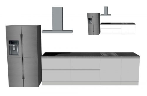 CUBIQZ 2-IN-1 REVERSIBLE EINZEILIGE KÜCHE 390 X 60 CM + AMERIKANISCHER KÜHLSCHRANK