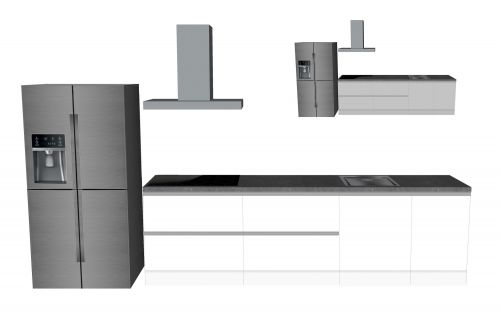 CUBIQZ 2-IN-1 REVERSIBLE EINZEILIGE KÜCHE 390 X 60 CM + AMERIKANISCHER KÜHLSCHRANK