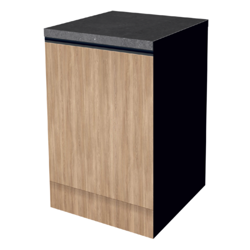 UNTERSCHRANK 60 CM HOLZ | austauschbare Arbeitsplatte | beidseitig nutzbare Fronten, Rückseite schwarz