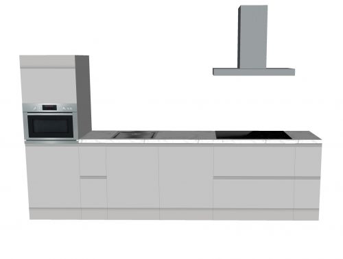 CUBIQZ EINZEILIGE KÜCHE GRAU 330 X 60 CM | Pappküche | beidseitig nutzbare Fronten | abnehmbare Arbeitsplatte | HomeStaging