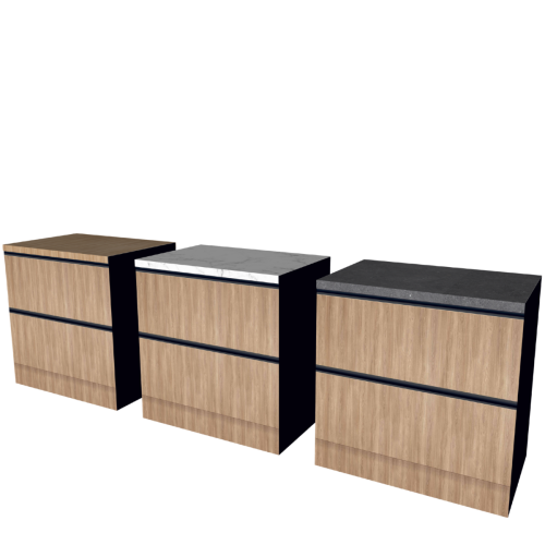 UNTERSCHRANK 90 CM HOLZ | austauschbare Arbeitsplatte | beidseitig nutzbare Fronten, Rückseite schwarz