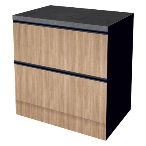 UNTERSCHRANK 90 CM HOLZ | austauschbare Arbeitsplatte | beidseitig nutzbare Fronten, Rückseite schwarz