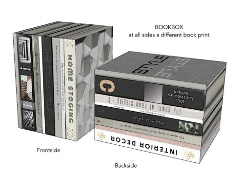 Buchattrappe gross. Mit einem fotorealistischen Druck von Büchern auf allen Seiten (6 verschiedene Drucke)