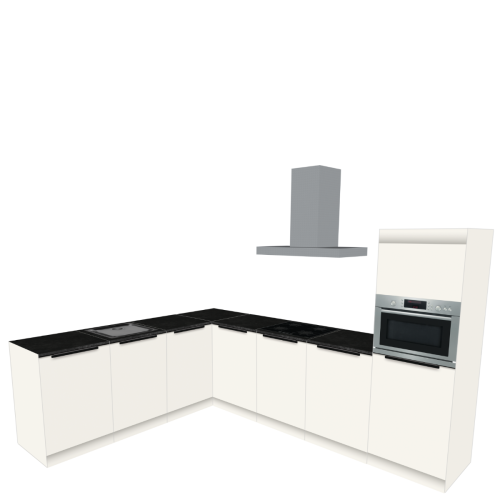 L-FÖRMIGE KÜCHE 240 X 300 CM | Pappküche BASE – mit Griff & schwarzer Natursteinoptik-Arbeitsplatte