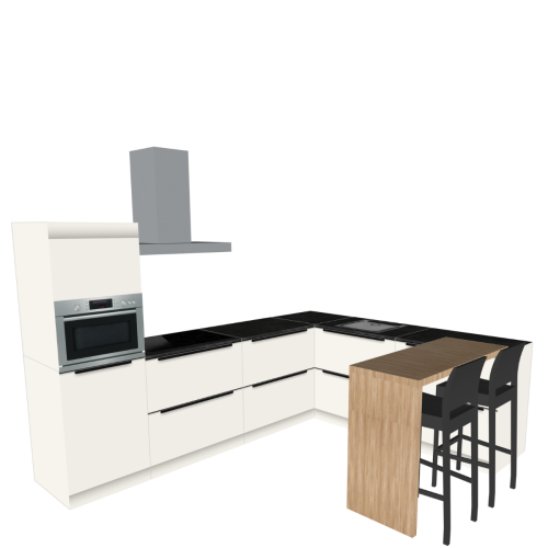 L-FÖRMIGE KÜCHE 300 X 240 CM | Pappküche BASE – mit Griff & schwarzer Natursteinoptik-Arbeitsplatte