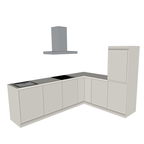 ECKKÜCHE 270 X 210 CM | PURE Kartonküche mit Arbeitsplatte in Elfenbein-Natursteinoptik| Home Staging