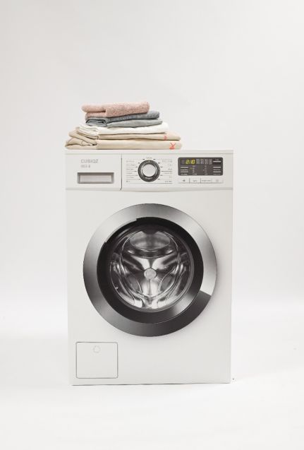 3D Waschmaschine Attrappe aus Pappe 85 cm für Home Staging, Requisiten, Verkaufsdisplay, Situationstraining