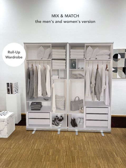 Roll up Kleiderschrank. Kombinieren Sie die Herren- und Damenversion und schaffen Sie den Look eines begehbaren Kleiderschranks