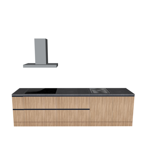 EINZEILIGE KÜCHE HOLZ 330 X 60 CM | Pappküche | beidseitig nutzbare Fronten | abnehmbare Arbeitsplatte - Cubiqz