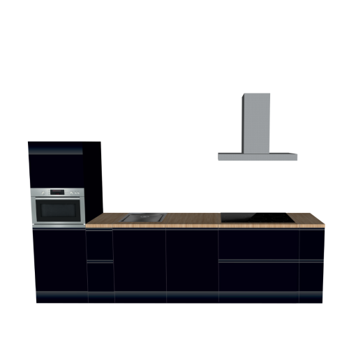 CUBIQZ EINZEILIGE KÜCHE SCHWARZ 330 X 60 CM | Pappküche | beidseitig nutzbare Fronten | abnehmbare Arbeitsplatte