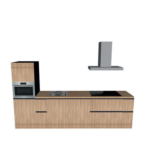 CUBIQZ EINZEILIGE KÜCHE HOLZ 330 X 60 CM | Pappküche | beidseitig nutzbare Fronten | abnehmbare Arbeitsplatte
