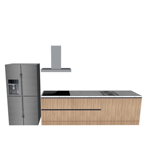 CUBIQZ EINZEILIGE KÜCHE HOLZ 390 X 60 CM | Pappküche Reversibel + abnehmbare Arbeitsplatte