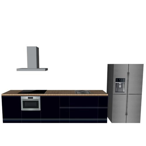 CUBIQZ EINZEILIGE KÜCHE SCHWARZ 420 X 60 CM | Pappküche | beidseitig nutzbare Fronten | abnehmbare Arbeitsplatte