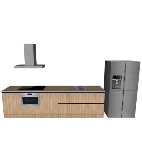 CUBIQZ EINZEILIGE KÜCHE HOLZ 420 X 60 CM | Pappküche | beidseitig nutzbare Fronten | abnehmbare Arbeitsplatte