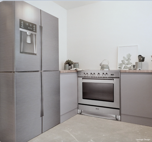 CUBIQZ FREISTEHENDER HERD 90 CM AUS PAPPE, 2-IN-1 REVERSIBLE KÜCHE MIT AMERIKANISCHER KÜHLSCHRANK AUS PAPPE