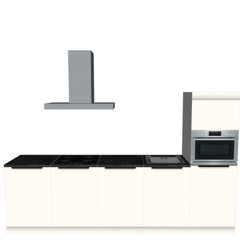 EINZEILIGE KÜCHE 300 X 60 CM | Pappküche BASE – mit Griff & schwarzer Natursteinoptik-Arbeitsplatte | Homestaging