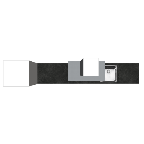 EINZEILIGE KÜCHE 360 X 60 CM | Pappküche BASE – mit Griff & schwarzer Natursteinoptik-Arbeitsplatte