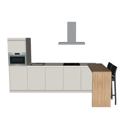 EINZEILIGE KÜCHE 300 X 60 CM | Pappküche PURE – Taupe & Elfenbeinfarbener Natursteinoptik-Arbeitsplatte | Home Staging