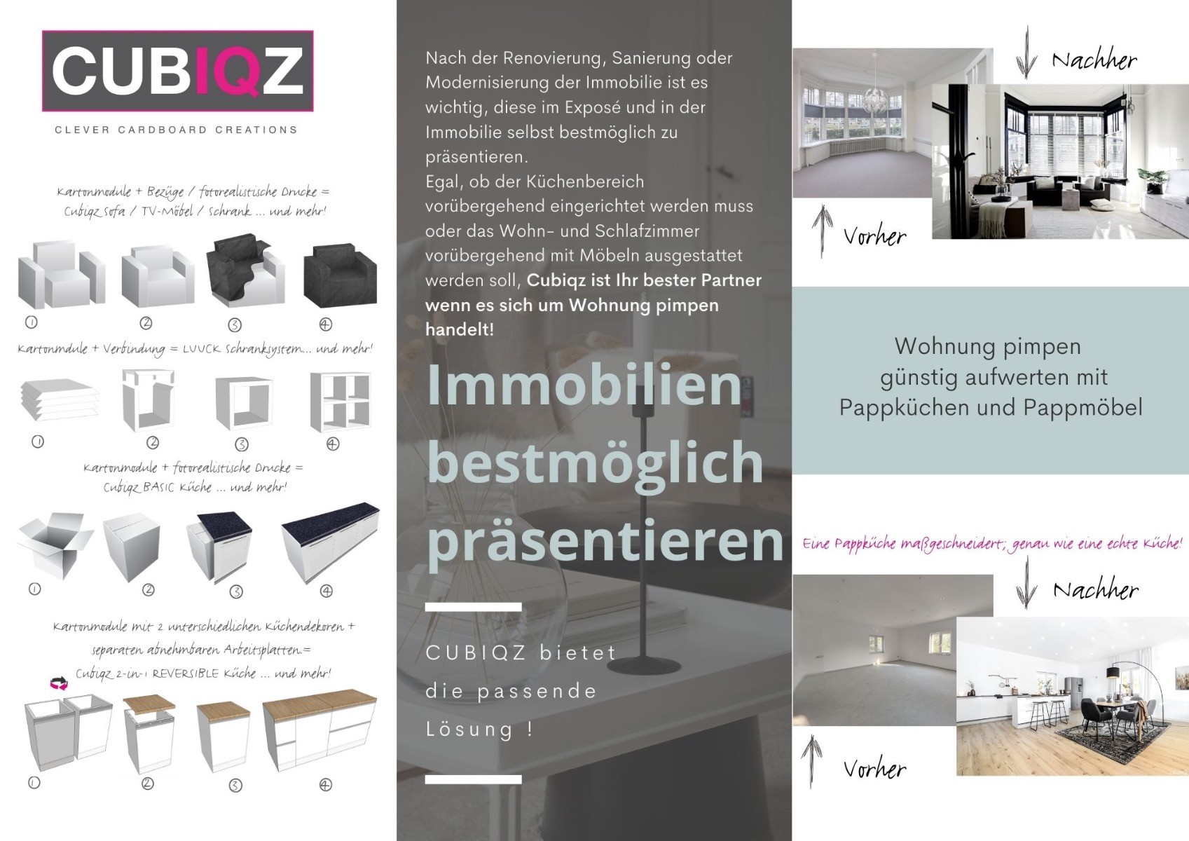 Immobilien renovieren, Wohnung pimpen. Günstig aufwerten mit Pappküchen und Pappmöbel